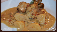 Pilons de poulet aux navets, pommes et cidre