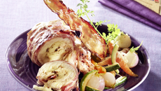 Poulet fermier au gruyère AOC Suisse, ventrèche des pyrénées et ses légumes