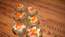 Verrines acidulées poissons fumés et pomme verte