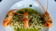 Langoustine rôtie au pistou et vermicelle savoyard