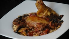 Poulet aux champignons, sauce au vin rouge
