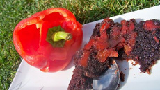 Gâteau fondant aux poivrons rouge piment d'espelette et chocolat noir !