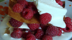 Millefeuille de framboises du jardin, mi glace chocolat blanc