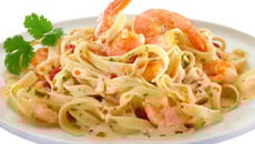 Tagliatelles et crevettes géantes au Philadelphia