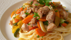 Linguine au veau, Parme et légumes