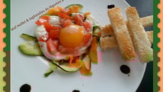 Œuf mollet et tagliatelles de légumes à la vapeur