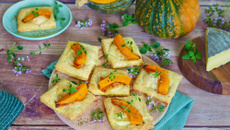 Carrés au Saint-Nectaire, potimarron rôti et origan