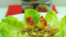 Salade de lentilles, ananas et dés de saumon