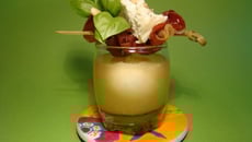 Gelée de melon vert, jambon Serrano croustillant et chèvre parfumé