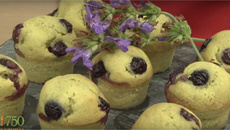 Muffins pistache-myrtille-violette