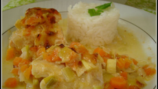 Gratin aux deux poissons (saumon et cabillaud) et petits légumes