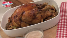 Chapon aux girolles, sauce foie gras