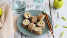 Makis de galettes de sarrasin à la pomme verte et rôti de porc