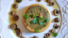 Flan de cèpes aux noix sauce pistou