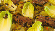 Bouchées de chou vert et canard, condiment piment raifort