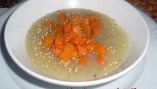 Bouillon au tapioca, carottes, patates douces