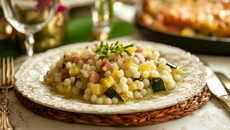 Gratin de perles à la courgette et au jambon