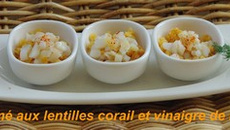 Flétan fumé, lentilles corails et vinaigre aux agrumes