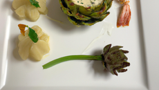 Langoustine Bretonne, pâte de pistache, artichaut fondant