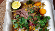 Papillote tagine de canard et petits légumes au citron confit et coriandre