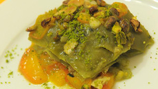 Lasagnes verde au tajine de poulet et abricots