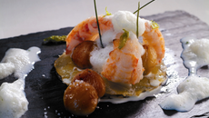 Tarte pommes de terre, langoustine et marrons