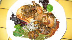 Caille au foie gras et sa galette