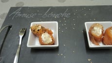 Roulés de truite à la mousse de crevettes et sa gelée de citron