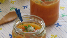 Compotée de melon à la vanille et billes de Roquefort Papillon