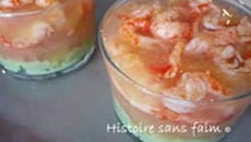 Verrine avocat, pamplemousse et écrevisses à la gelée d'agrumes