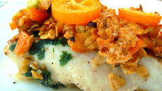 Cabillaud en crumble d'avoine et kumquats