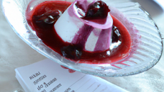 Yogourt glacé à la framboise avec coulis de myrtilles