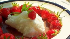 Fraises à la nage dans une mer de chocolat amer et son iceberg mentholé à la dérive