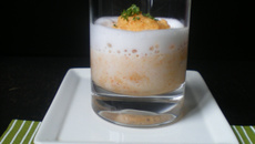 Purée déstructurée céleri/carotte/pomme de terre à la crème d'oignon