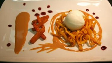 Pâtes au potimarron, sauce caramel et sorbet au citron