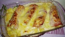 Gratin de bananes, pommes de terre et jambon