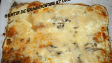 Gratin de champignons de Paris, oignons et gingembre