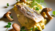 Dorade aux chanterelles, mousseline de céleri-rave au roquefort