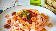 Tagliatelles fraîches aux crevettes et chorizo