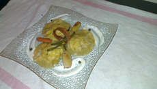 Raviole de printanière de légumes et bacon au chavroux