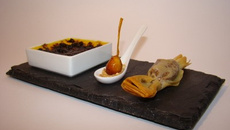 Crème brûlée au potimarron, orange et sucre Muscovado, bonbon croustillant praliné noisette