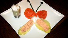Papillons d'endives aux rillettes de saumon cappuccino d'endive, espuma de saumon