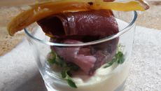 Verrine ricotta magret de canard fumé