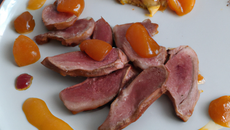 Magret de canard, sauce aux abricots