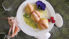 Langoustines au curry sur pomme princesse amandine fondantes
