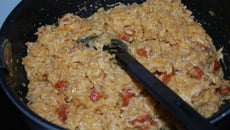 Risotto à la bière, aux oignons, chorizo et parmesan