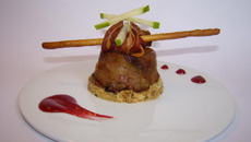 Crumble tatin échalote, granny, Bray picard, et caramel de betterave