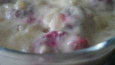 Riz au lait au chocolat blanc et aux framboises