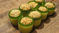 Bouchées apéritives umami concombre et thon émincé