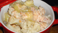 Gratin chou-fleur, pomme de terre et saumon